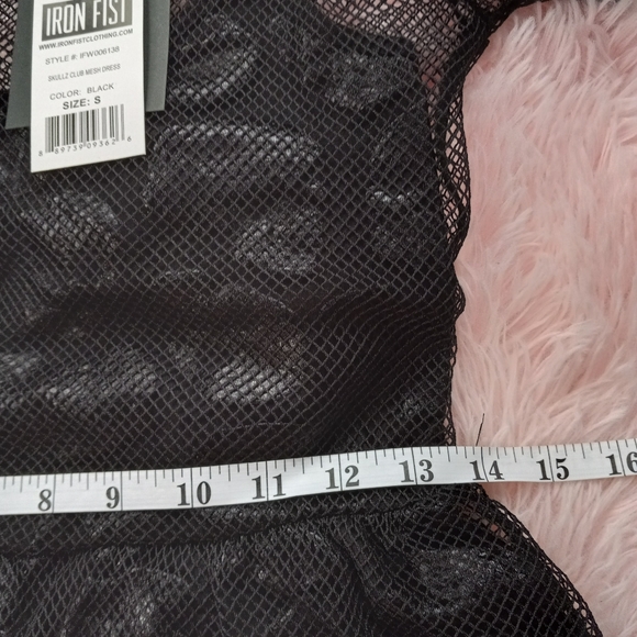 😵Fishnet overlay iron fist babydoll style "Skullz Club Mini Dress" ☠ Gothic nwt - Picture 14 of 16